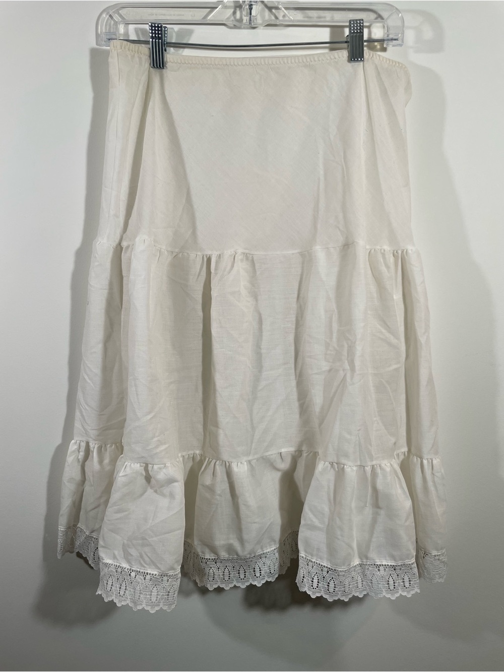Vintage skirt slip elastic waist lace hem M